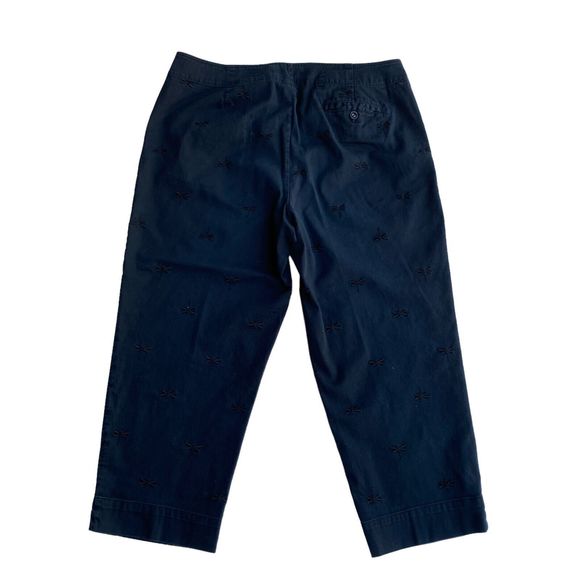 Talbots Women's Cropped Pants 16 Navy Embroidered Dragonflies Straight Leg - Picture 2 of 7